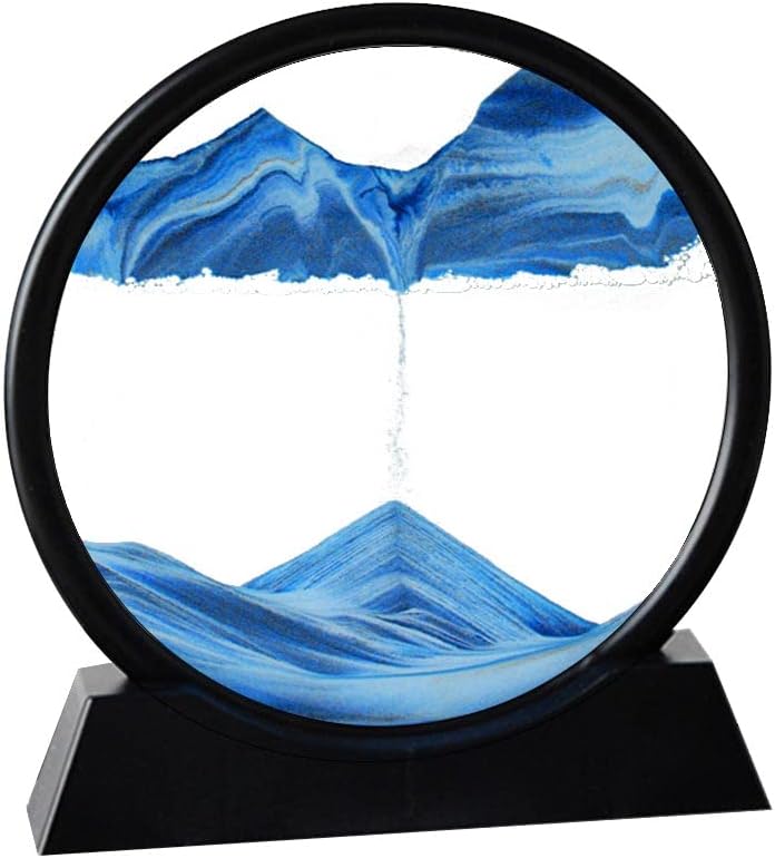 Arthink Moving Sand Art Picture,Liquid Motion 3D Sea Sandscape in Motion Display, Flowing Sand Frame Desktop Art Bookshelves Home Office Decoration (12 inch, Blue) - Image 1